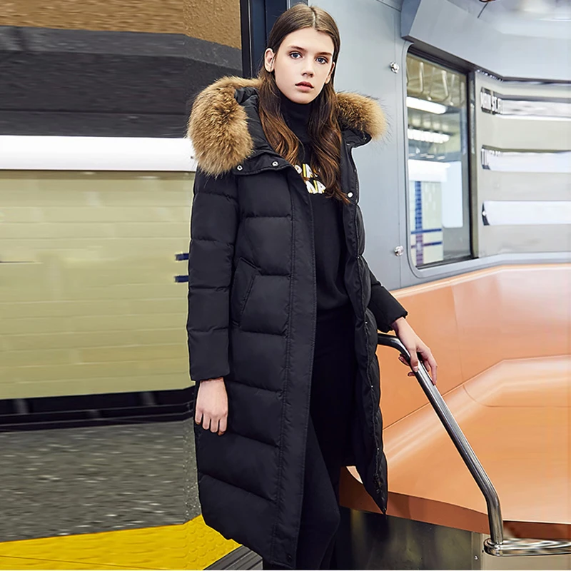 High Quality 2018 Winter Women Long Down Coat High-end Down Jacket Elegant Loose Thick Warm Coat White Goose Down Female Jacket