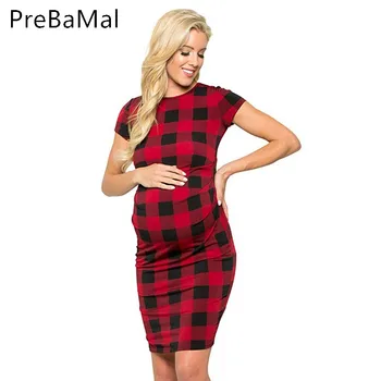 

2019 Summer Fasion Maternity Dresses Short Sleeve Plaid Dress For Pregnant Women Casual O-neck Pregnancy Clothing C0029