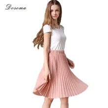 Pleated Skirt Spring/Autumn 2017 European Style Elegant Tulle Pleated Skirt Blue Chiffon Skirt Women’s Vintage Pink Midi Skirt