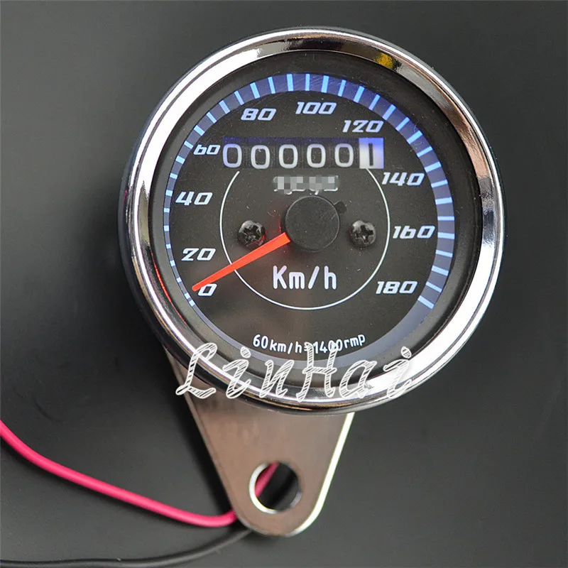 Chrome KM/H Blue LED Light Universal Odometer Speedometer Meter for