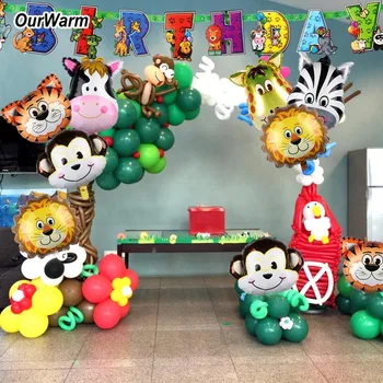 

OurWarm 6pcs Animal Foil Balloons and 1pc Paper Animal Banner Happy Birthday Party Decorations Kids Baby Shower Party Supplies