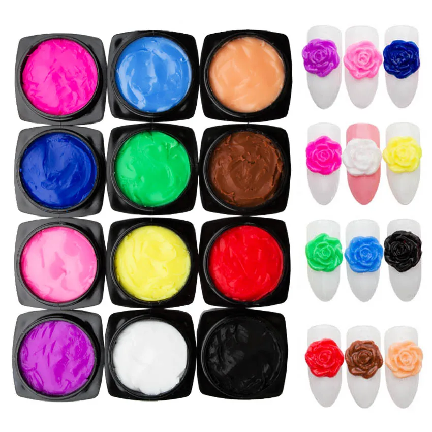 

12 Color/Set Gel Plasticine for Nails Carving Gel Patterns 3D Gel for Modeling Nails Painting 3D Sculpture Gel Set 4SZJJ2009