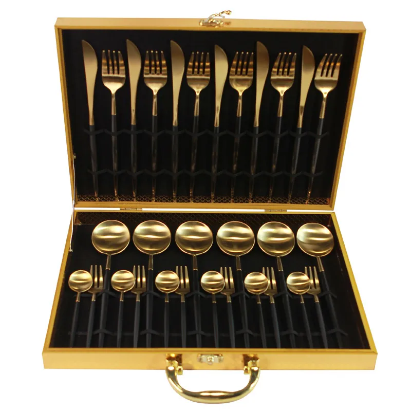 conjunto talheres de ouro rosa com giftbox transporte da gota