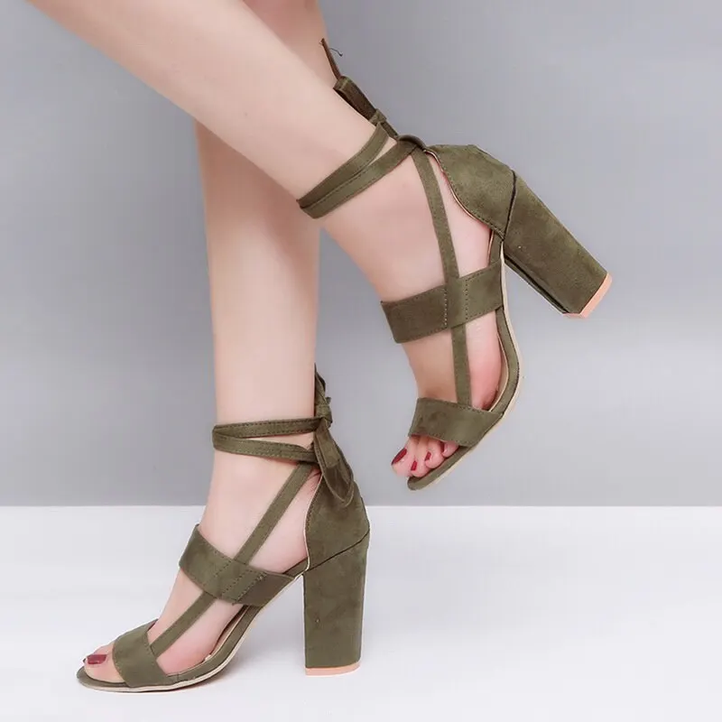 

HEFLASHOR Lace-up Sandals Fashion Strap Casual Sandals Women Open Toe Button Belt Thick Heel Wedges Platform Shoes Summer
