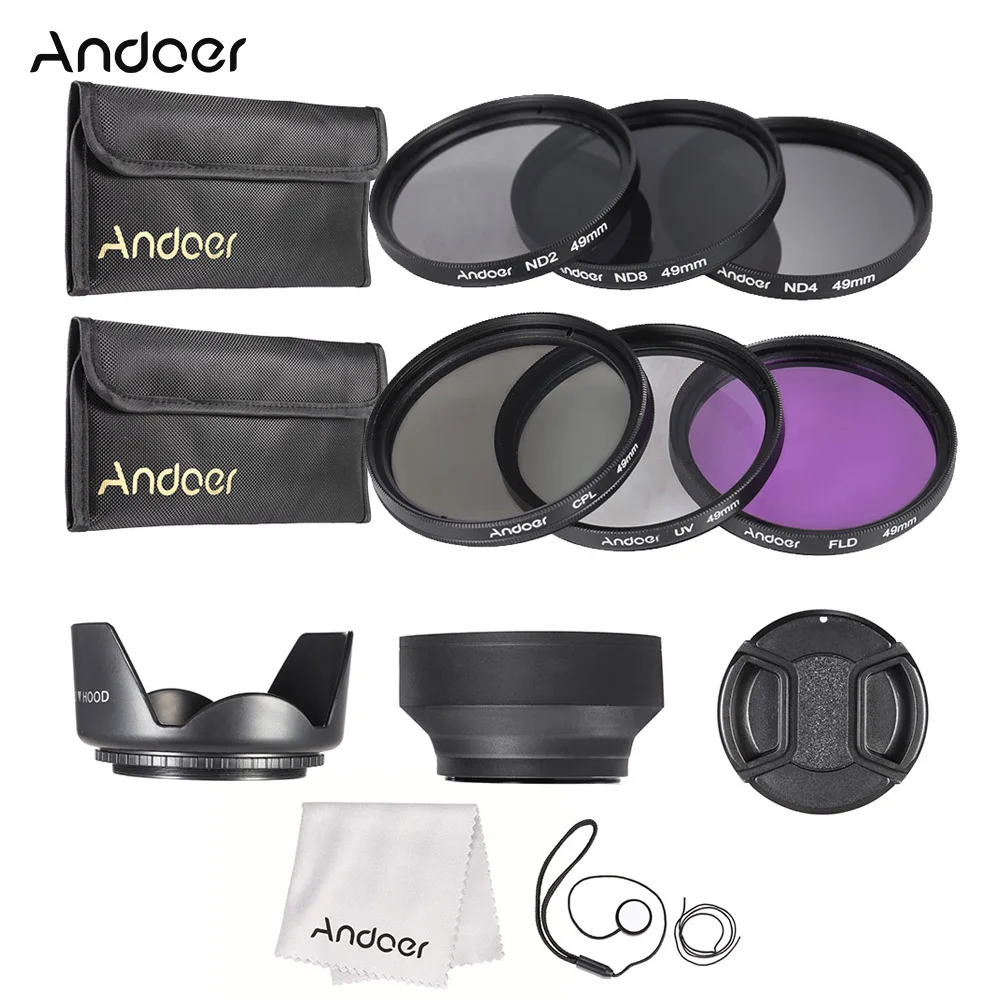 Комплект фильтров Andoer 49 мм для объектива камеры UV + CPL FLD 2 4 8 с чехлом