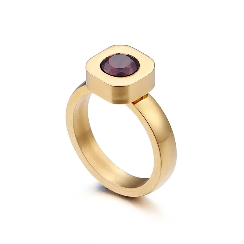 Новые цветные кольца с камнем для женщин, размер 6-9, нержавеющая сталь, золото/серебро, кольца на палец для девушек, обручальные кольца, подарок - Цвет основного камня: Deep Red (Gold)