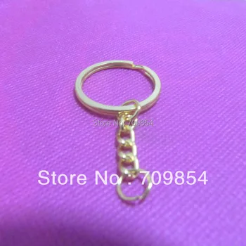 

free shipping!!! 100pcs/lot 30mm gold plated key ring with extend chain jewelry findings