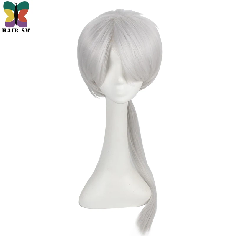 

HAIR SW Long Straight Game Messenger Zen Cosplay Wig With Long Ponytail COS Synthetic Hair Silver Gray For Cosplayer