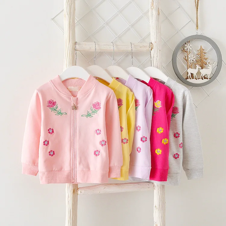 

Baby Kids Girls Audel Cotton Spring Autumn Cardigan Zipper Jacket Coat Flower Embroidery For 80-100cm Height Children G232