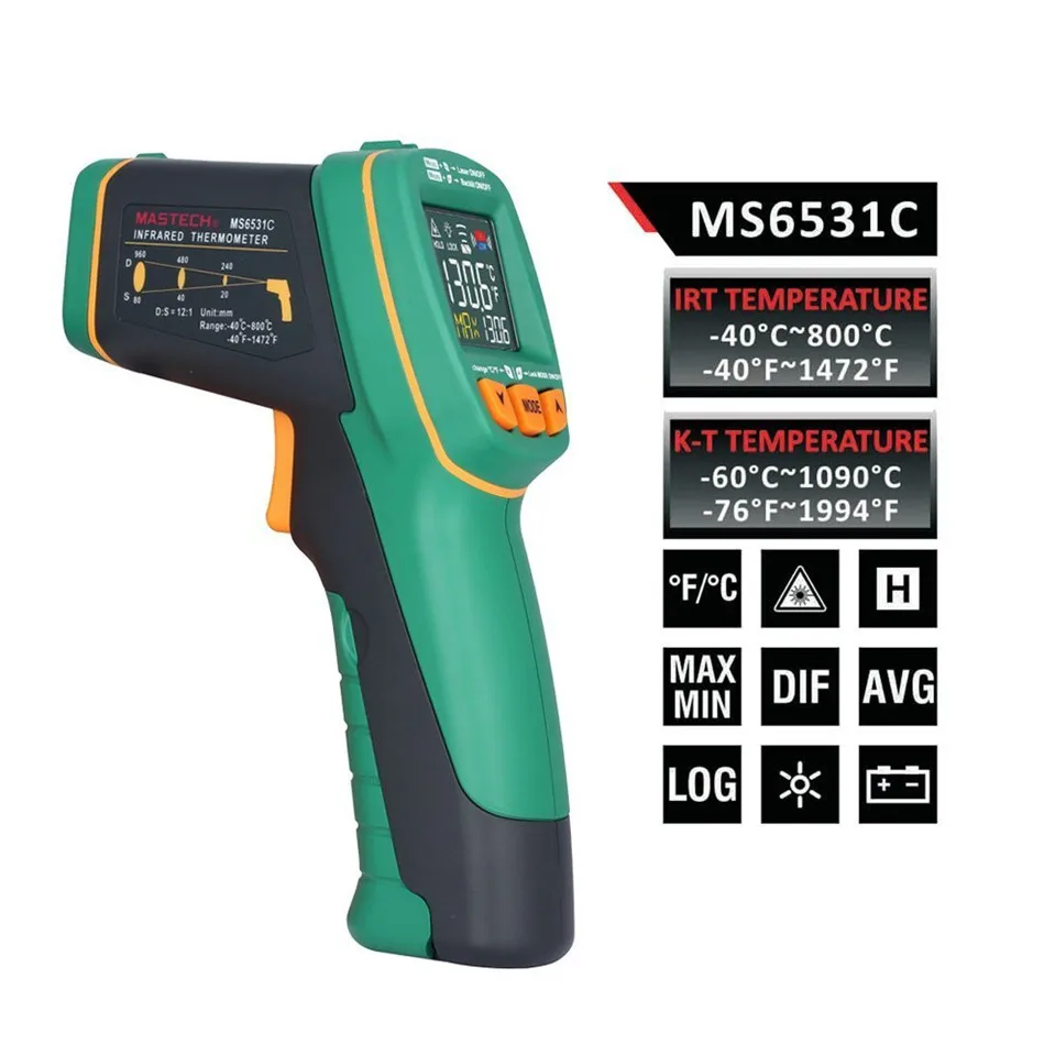 

2017 Original Mastech MS6531C color display infrared Thermometer -40~800 degrees With K type thermometer Free Shipping