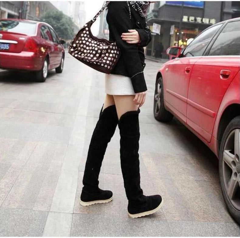 Women's Boots' Casual Lady Boot Over The Knee Long Winter Boots Women Flat Flock Leather Winter Snow Boots Women Plus Size 9 New (10)