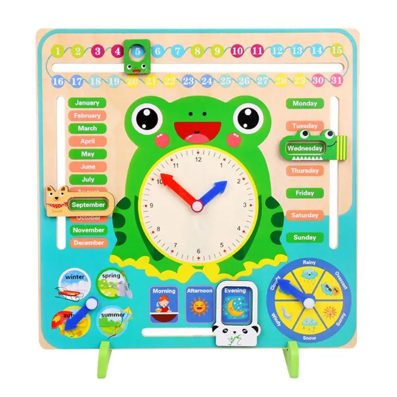 Деревянный мультфильм лягушка календарь набор часов Монтессори время познавательный, на поиск соответствия игрушки для детей Игрушки для раннего обучения рождественские подарки