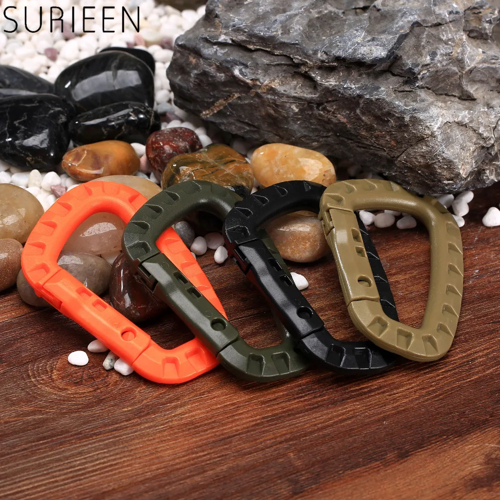 

Pocket D-Shape 200LB Mountaineering Buckle Snap Clips Plastic Steel Climbing Carabiner Hanging Keychain Hook Outdoor Activities