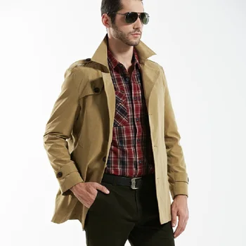 

2018 New Men trench coat long sleeves turn down collar casual outwear single breasted outfit Businessman casual windbreaker