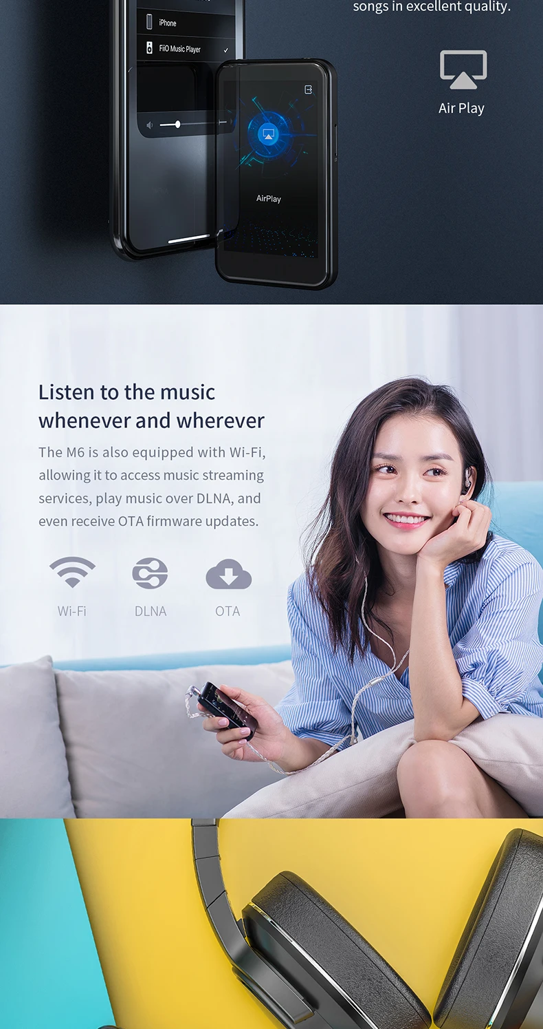 FiiO M6 Hi-Res Android музыкальный плеер с aptX HD, LDAC HiFi Bluetooth, USB аудио/ЦАП, DSD поддержка и WiFi/Air Play