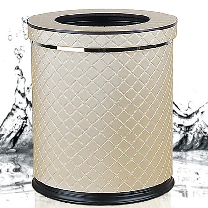 

European high quality leather+metal trash bin round trash can kitchen bucket with lid desktop bin home decoration PLJT06