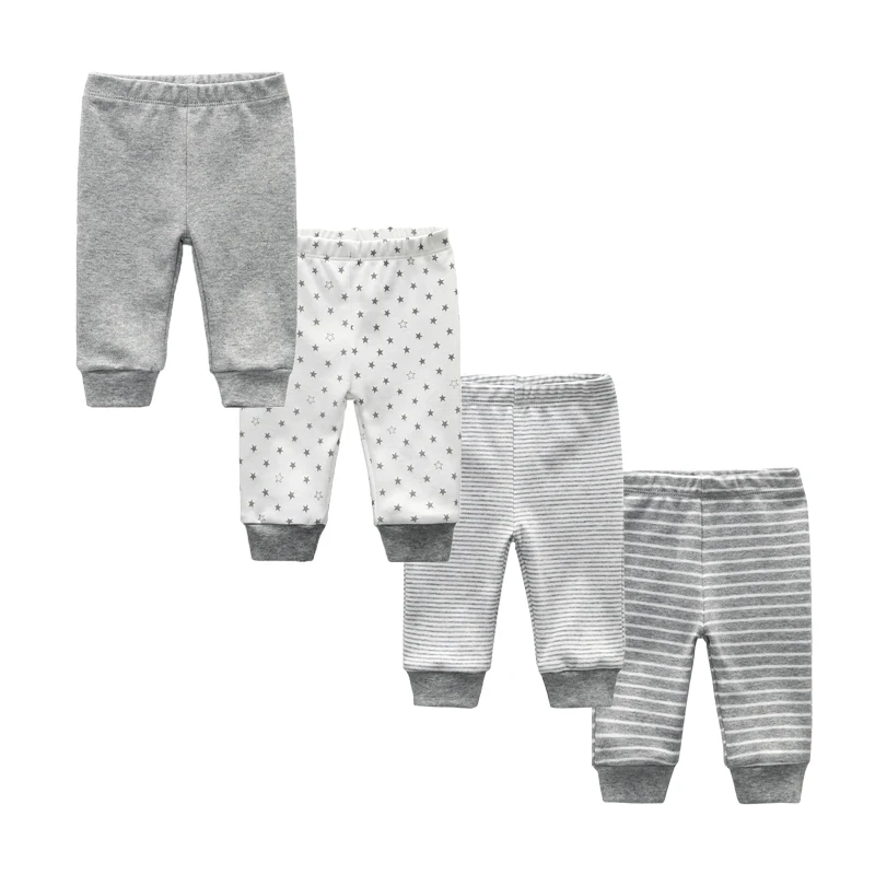 3/4PCS Newborn Baby Pants 100%Cotton Soft Unisex Infant Baby Trousers Mid Elastic Waist 3-24M Cartoon Pant