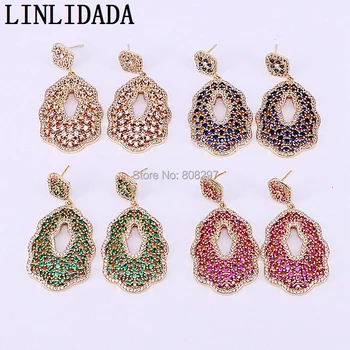 

4Pairs New Arrival Mix Color CZ Micro Pave Zircon Crystal Dangle Earrings Fashion Charming Earrings for Women