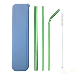 Vibrant Reusable Stainless Steel Milkshake Straw Set with Cleaning Brush (Green)