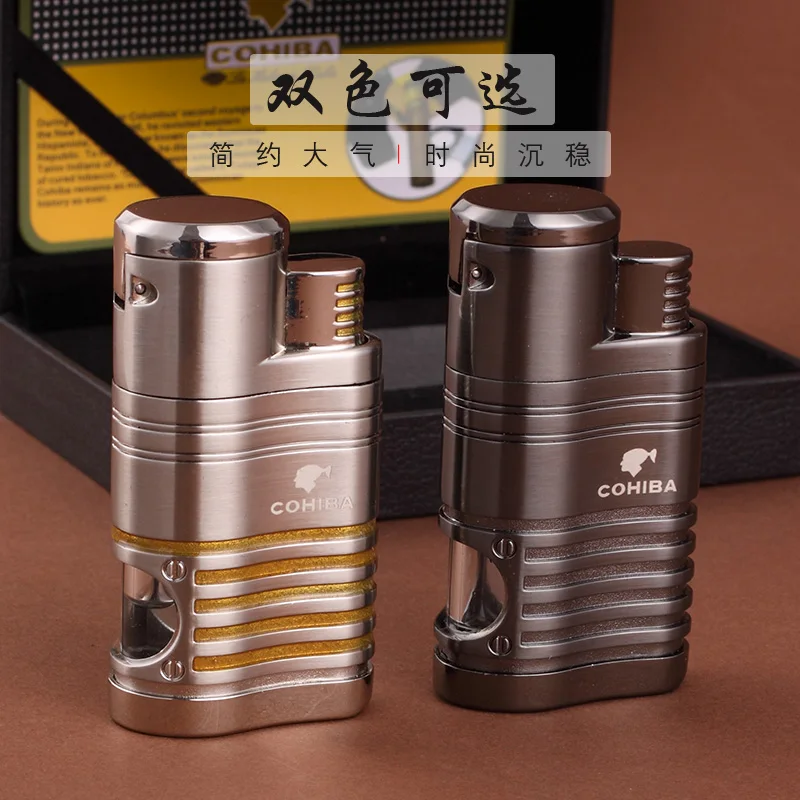 COHIBA мини металлический ветрозащитный Карманный Зажигалка для сигар с 4 струйным
