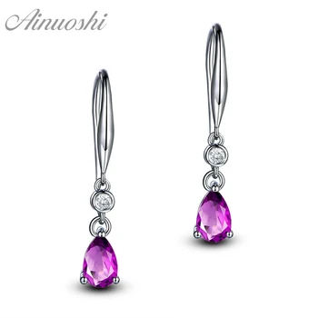 

AINUOSHI Natural Amethyst Drop Earring 2ct Pear Cut Gemstone Engagement Birthday Party Women Jewelry 925 Silver Hook Earrings