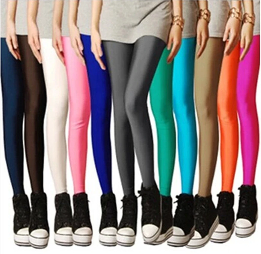 leggings with pockets 2021 Women Solid Color Fluorescent Shiny Pant Leggings Spandex maternity leggings