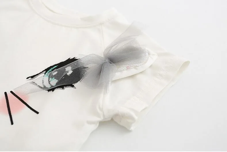 Детские футболки с котами и короткими рукавами для принцесс; летняя бальная юбка с цветочной аппликацией для маленьких девочек; комплекты одежды для детей