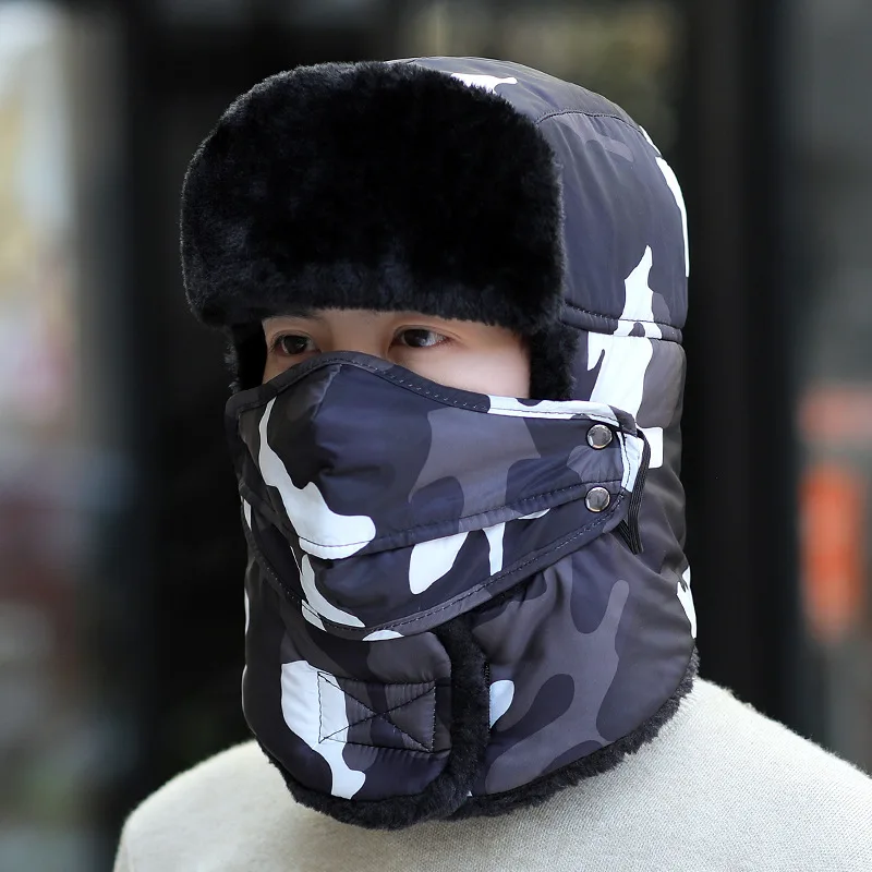 Зимняя шапка бомбер ушанка для мужчин и женщин толстая Балаклава маска лица
