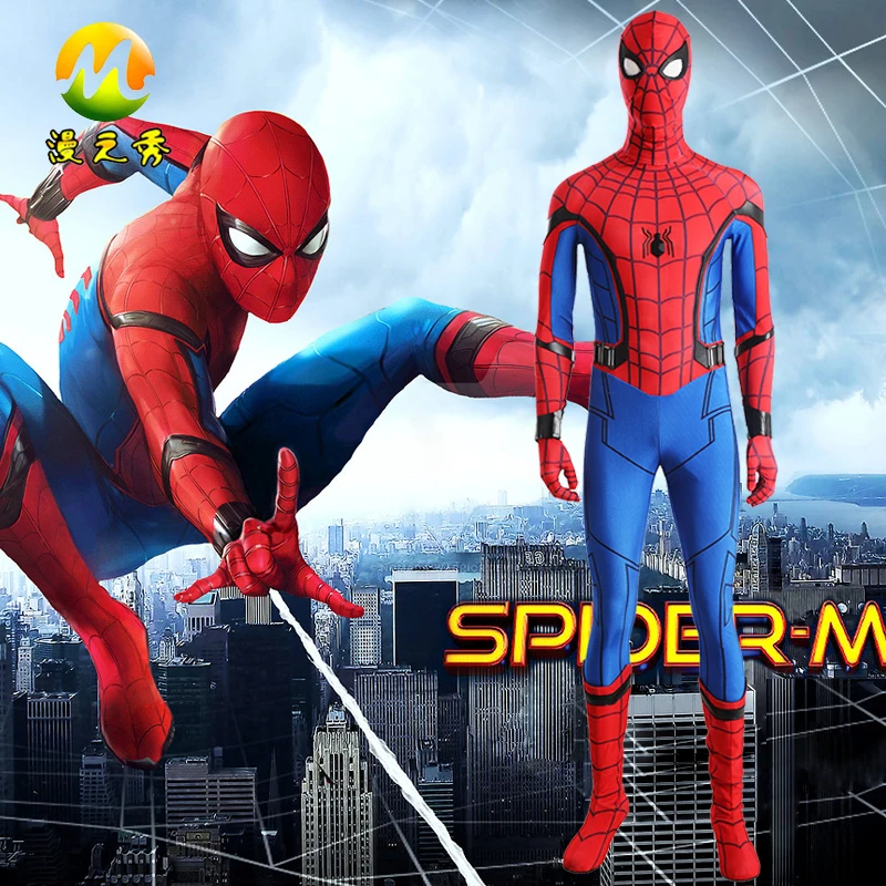 Film Spider Man Homecoming Super Heros Spiderman Cosplay Costume Rouge Bleu Couleur Halloween Partie Pour Hommes Taille Peut Etre Personnalise Aliexpress