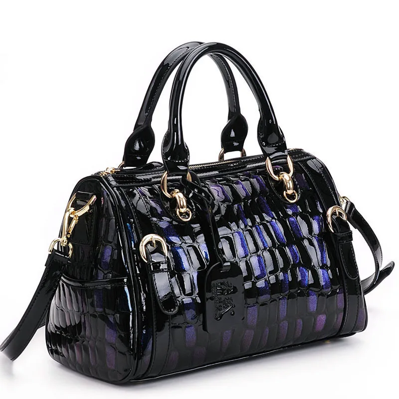 

Women Genuine Leather First Layer Cowhide Discolor Pattern Handbag Shoulder Crossbody Bag Patent Leather Pillow Tote Messenger