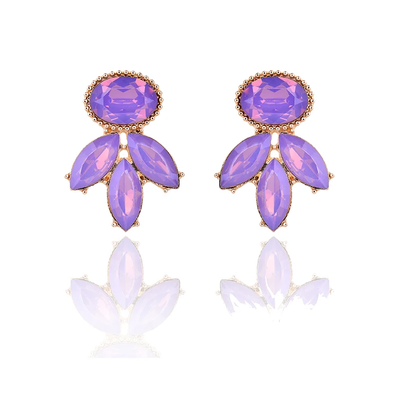 LUBOV благородный фиолетовый кристалл камень кулон трендовые длинные серьги цветок геометрические висячие серьги трендовые женские вечерние ювелирные изделия - Окраска металла: opal purple