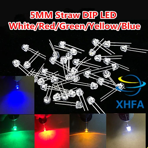 2500 pcs/lot 5mm straw hat led diode 500 pcs each yellow red blue green white (4.8mm) leds Light Emitting Diodes mix color kit |