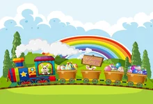 Laeacco Cartoon Train Rabbit Eggs Easter Rainbow Baby Photography Background Customized Photographic Backdrops For Photo Studio