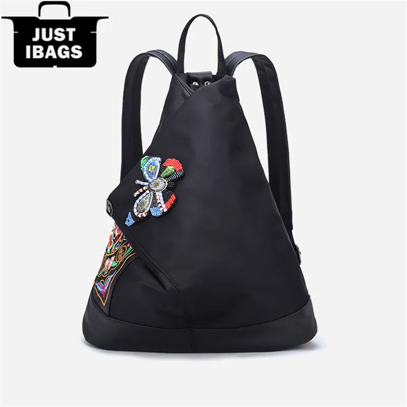 Chinês Tradicional bordado nacional vento mulheres Oxford mochilas à prova d' água tecnologia duplo sacos de ombro para a menina do adolescente