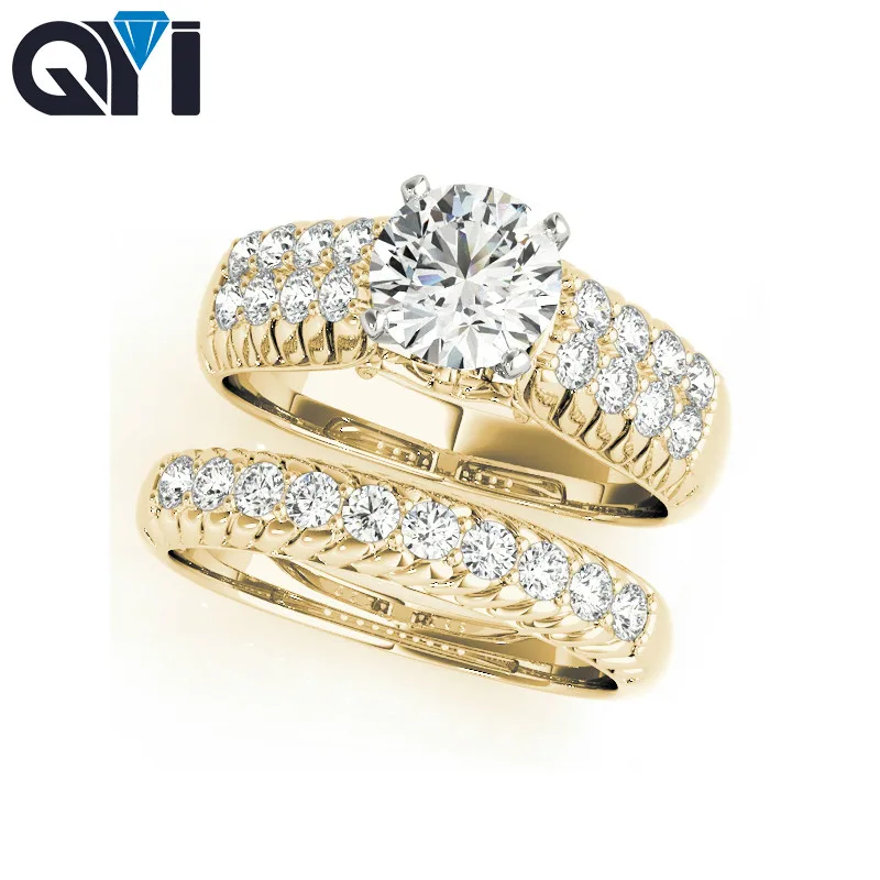 

QYI Solid 925 Sterling Silver Wedding Anniversary Engagement Halo Ring Set 1 Ct Wedding Jewelry Lady Ring For Party Gift