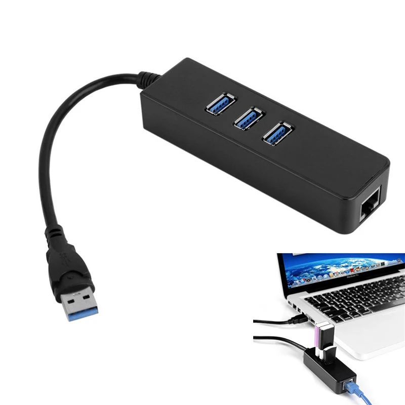 

3 Ports Hub USB 3.0 Male To Ethernet Female Muti-function Lan With Giabit Adapter Convertor Connector Cable Adaptador Adaptateur