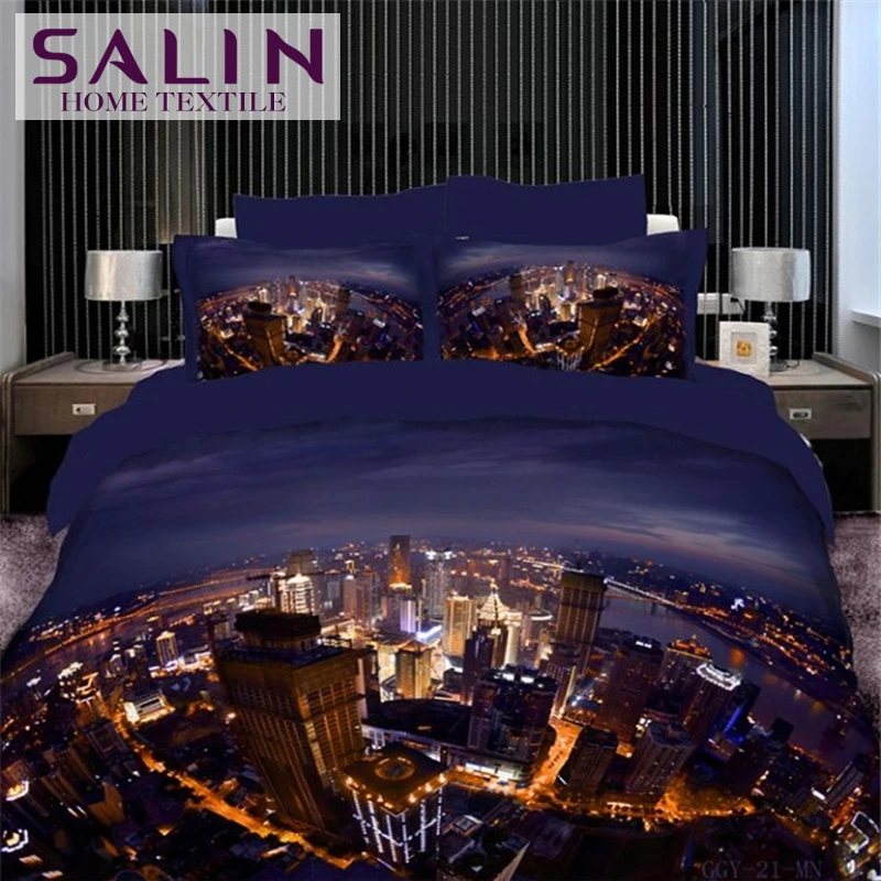 SaLin 3D City Night Scene Bedding Set Bed Linen Bed Sheets Comforter