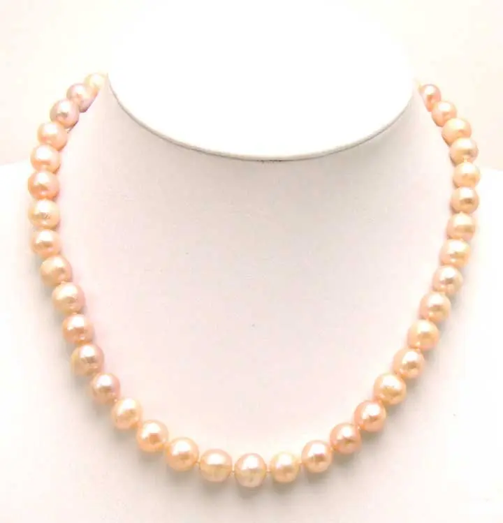 

Qingmos Natural AA 8-9mm Pink Freshwater Round Genuin Pearl Chokers necklace For Women-5286 Wholesale/retail Free shipping