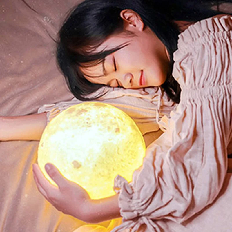

Creative 3D Print Moon Lamp with Touch-Sensing Switch Changeable Color Pure Warm White Led Night Lights For Decoration