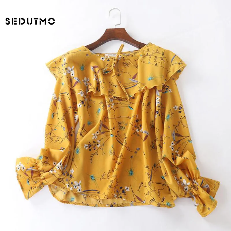 

SEDUTMO Spring Chiffon Blouse Women Print Floral Bow Oversize Blouses Autumn Vintage Long Sleeve Casual Tops Basic Shirt E751