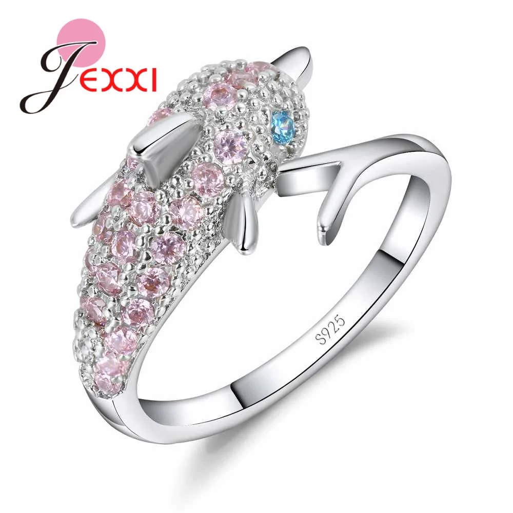 

Lovly Dolphin Ring Sparkling 925 Sterling Silver Cubic Zircon Crystal Women Girls Engagement Wedding Party Gift Bijoux