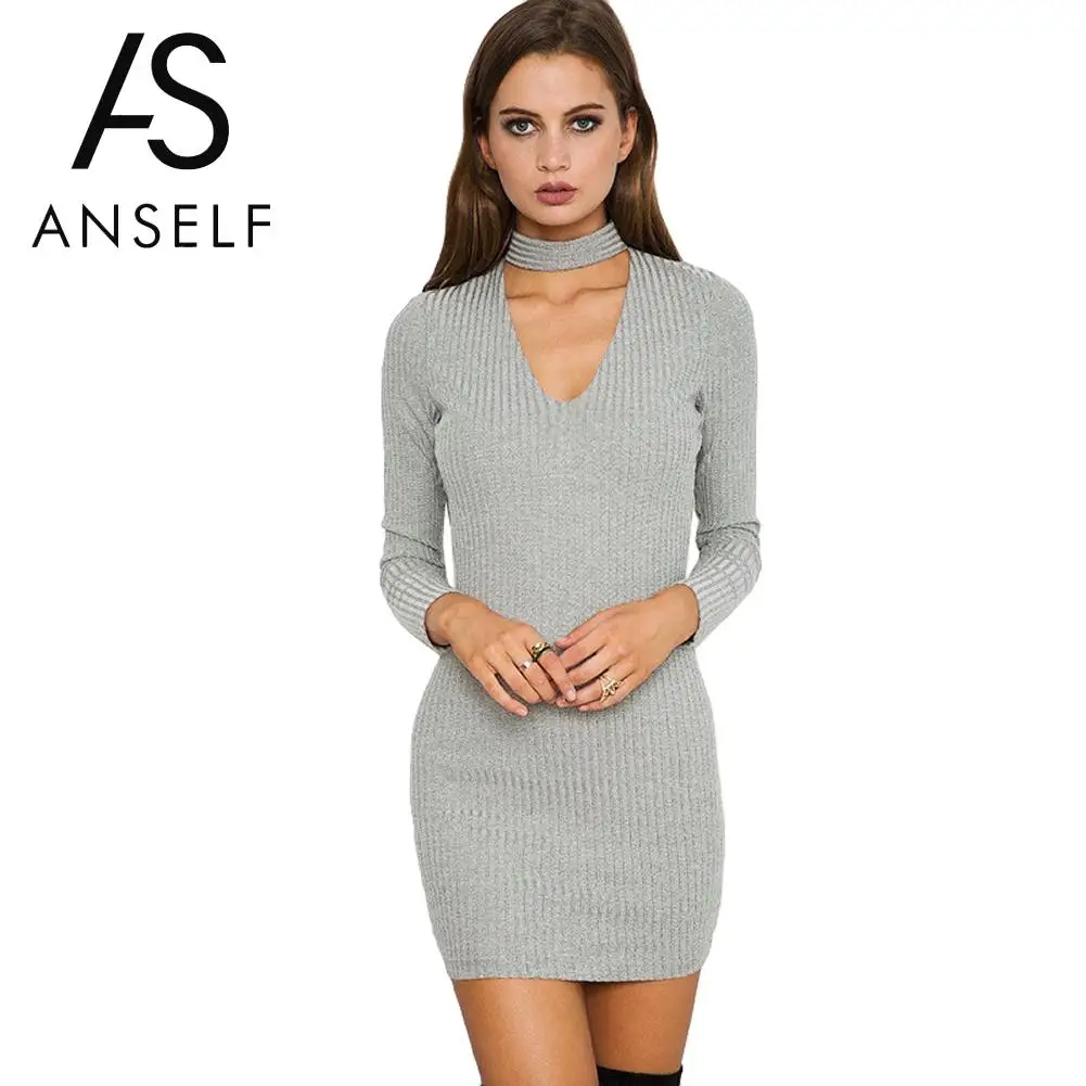 

Anself Winter Dress Women 2019 Autumn Long Sleeve Sexy Party Knitted Dress Sexy Casual Bodycon Sweater Dress Vestidos Plus Size