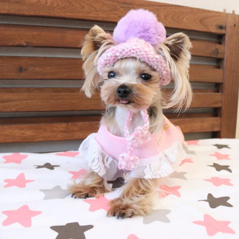 Шапки ручной работы вязаные фиолетовые пушистые шары Kawaii милые шапки для собак