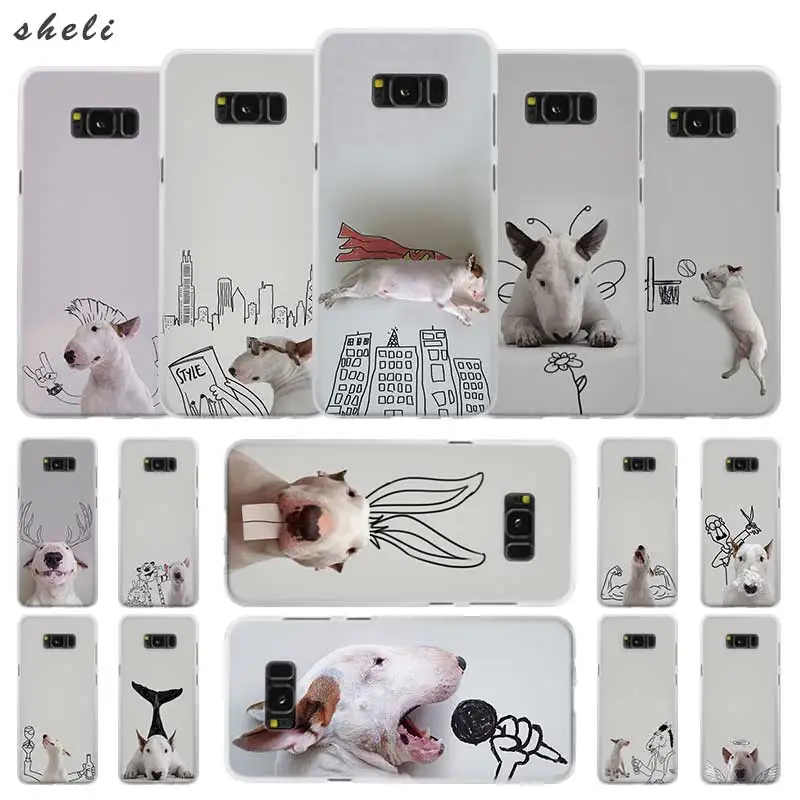 

Sheli Bull Terrier bullterrier dog Transparent Patterned hard Case Cover for Samsung S4 S5 S6 S7 S8 S9 S10 Plus Edge Mini