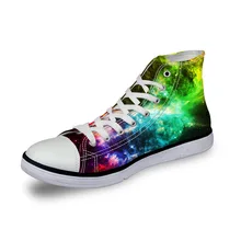 Noisydesigns casual women sneaker girl vintage high top flat shoe lady vulcanized canvas interstellar starry sky galaxy 3D print