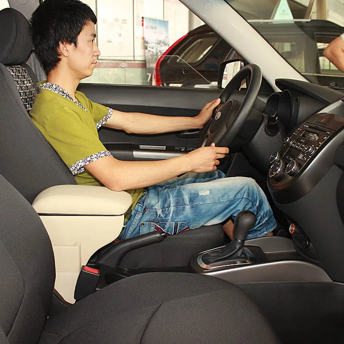 

free punch special car armrest box for KIA SOUL a key to increased luxury extended hand box in wooden+leather material