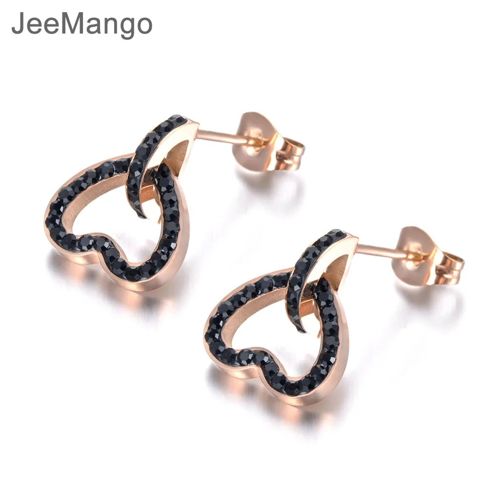 

JeeMango Trendy Stainless Steel Mosaic CZ Crystal Heart Wedding Earrings For Women Rose Gold Ear Jewelry Engagement Gift E19071