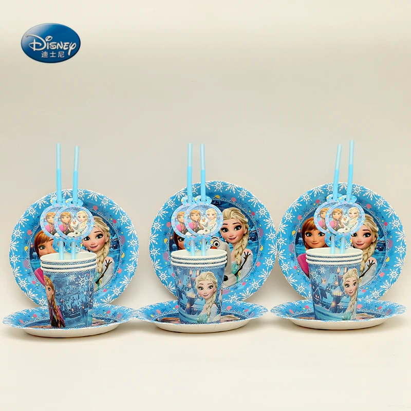 

Party Supplies Frozen Theme Princess Anna Elsa Kids Birthday Party Decoration Wedding Decoration Set Plate+cup+straws