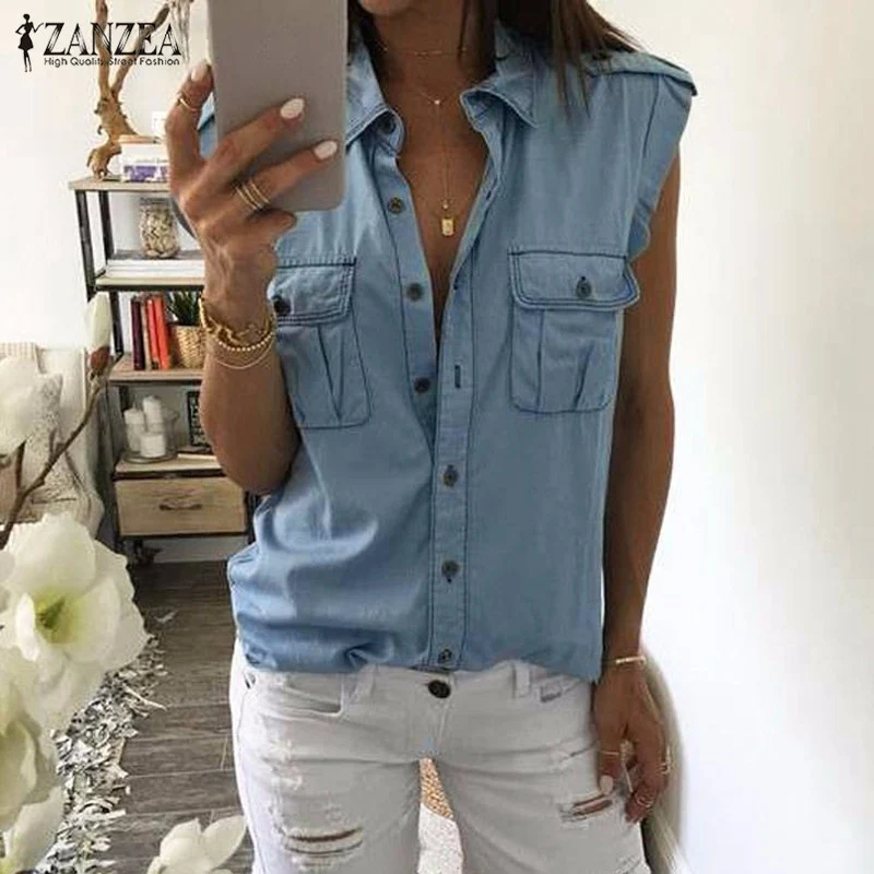 2018 Spring Autumn Women Soft Denim Blouse Women Basic