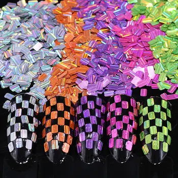 

12 Color/Sets Colorful Laser Stripe Pieces Rectangular Nail Art Rhinestone Sequins Decorations Square Shaped Glitter Flakes